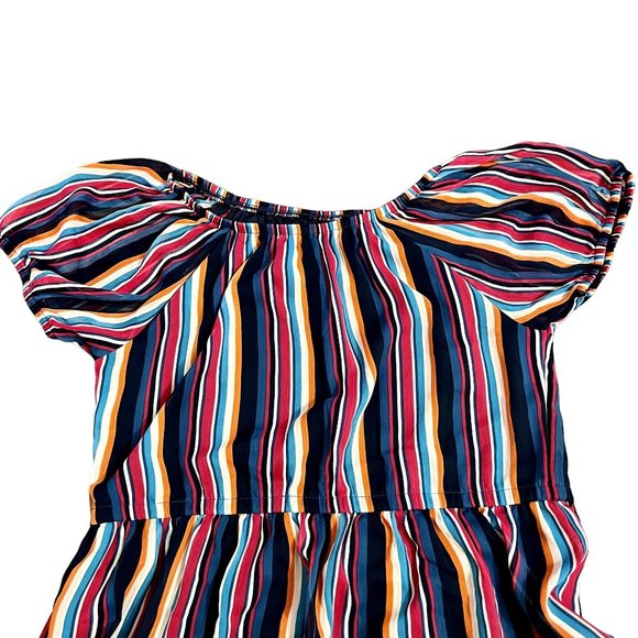 Wonder Nation Multicolor Stripe Round Neck Flutter Sleeve Tiered Dress Size XL - Picture 3 of 6